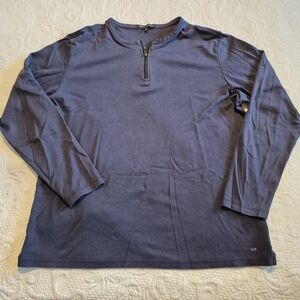 Robert Barakeet men' XL Henley 1/4 Zip Pullover navy blue pima cotton VGUC
